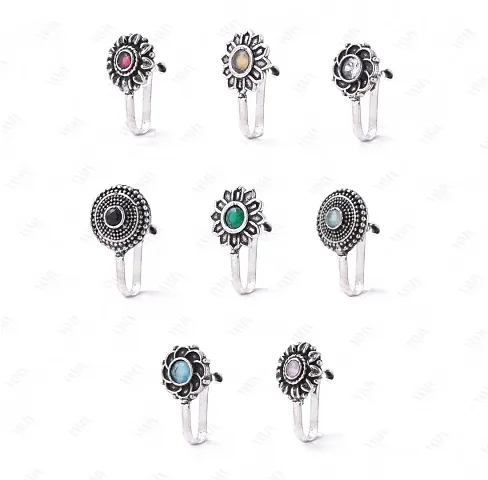 Oxidised Nose Pin Without Piercing Nose Ring Clip on Nose Stud For Women  Girls