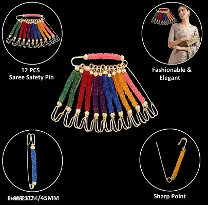 Stylish Safety Saree Pin With Golden Beads Safety Pins Brooch For Women Clothing Accessory-thumb2