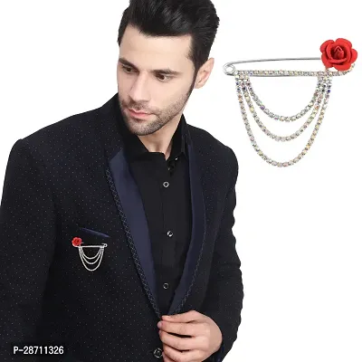 Silver Plated Crystal Rhinestone Hanging Flower Chain Brooch Blazer Suit Sherwani Brooches For Men Boys-thumb0