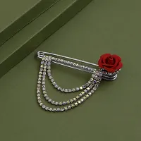Silver Plated Crystal Rhinestone Hanging Flower Chain Brooch Blazer Suit Sherwani Brooches For Men Boys-thumb1