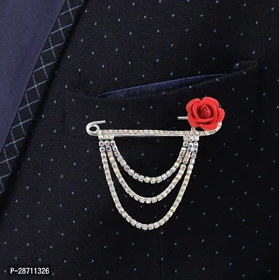 Silver Plated Crystal Rhinestone Hanging Flower Chain Brooch Blazer Suit Sherwani Brooches For Men Boys-thumb5