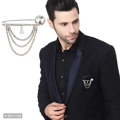 Silver Plated Daimond Crystal Rhinestone Hanging Chain Brooch Blazer Suit Sherwani Brooches For Men Boys