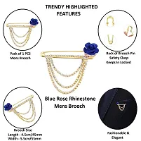 Gold Plated Crystal Rhinestone Hanging Flower Chain Brooch Suit Blazer Brooches For Men Boys-thumb1