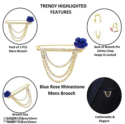 Gold Plated Crystal Rhinestone Hanging Flower Chain Brooch Suit Blazer Brooches For Men Boys-thumb2