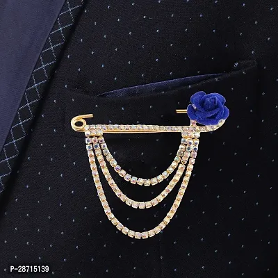 Gold Plated Crystal Rhinestone Hanging Flower Chain Brooch Suit Blazer Brooches For Men Boys-thumb5