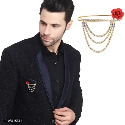 Gold Plated Crystal Rhinestone Hanging Flower Chain Brooch Suit Sherwani Brooches For Men Boys