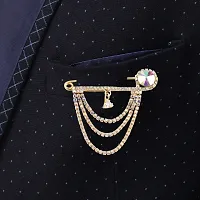 Gold Plated Rhinestone Hanging Chain Brooch Blazer Sherwani Kurta Brooches For Men Boys-thumb4