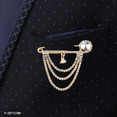 Gold Plated Rhinestone Hanging Chain Brooch Blazer Sherwani Kurta Brooches For Men Boys-thumb5