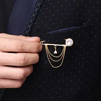 Gold Plated Crystal Rhinestone Hanging Beads Chain Brooch Blazer Sherwani Coat Brooches For Men Boys-thumb1