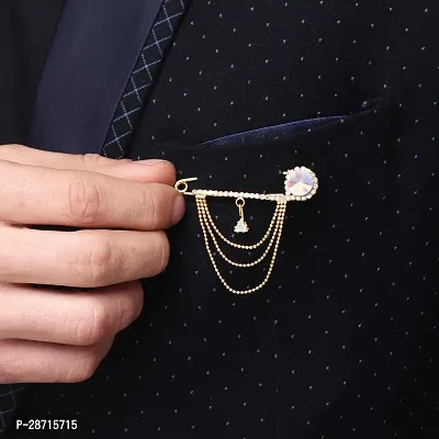 Gold Plated Crystal Rhinestone Hanging Beads Chain Brooch Blazer Sherwani Coat Brooches For Men Boys-thumb2