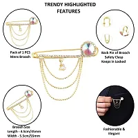 Gold Plated Crystal Rhinestone Hanging Beads Chain Brooch Blazer Sherwani Coat Brooches For Men Boys-thumb2