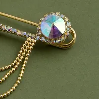 Gold Plated Crystal Rhinestone Hanging Beads Chain Brooch Blazer Sherwani Coat Brooches For Men Boys-thumb3
