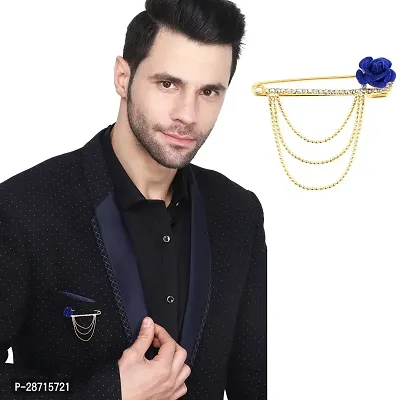 Gold Plated Crystal Rhinestone Hanging Flower Beads Chain Brooch Sherwani Blazer For Men Boys-thumb0