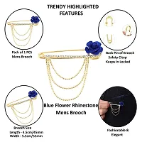 Gold Plated Crystal Rhinestone Hanging Flower Beads Chain Brooch Sherwani Blazer For Men Boys-thumb2