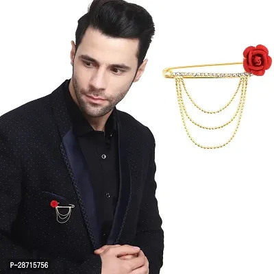 Gold Plated Crystal Rhinestone Hanging Flower Beads Chain Brooch Sherwani Coat Brooches For Men Boys