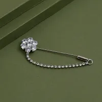 Silver Plated Crystal Stone Hanging Flower Chain Lapel Pin Brooch Sherwani Suit Blazer Blazer Brooches For Men Boys-thumb1