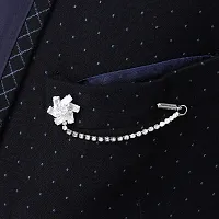 Silver Plated Crystal Stone Hanging Flower Chain Lapel Pin Brooch Suit Blazer Sherwani Brooches For Men Boys-thumb2