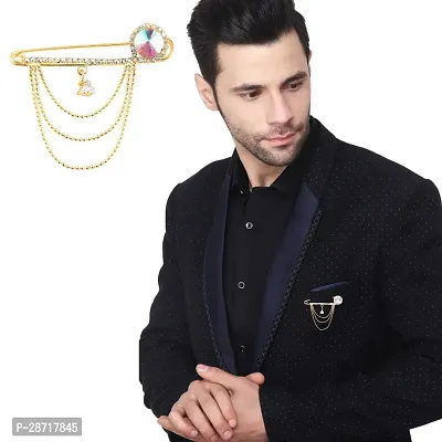 Gold Plated Crystal Rhinestone Hanging Flower Beads Chain Brooch Sherwani Coat Brooches For Men Boys