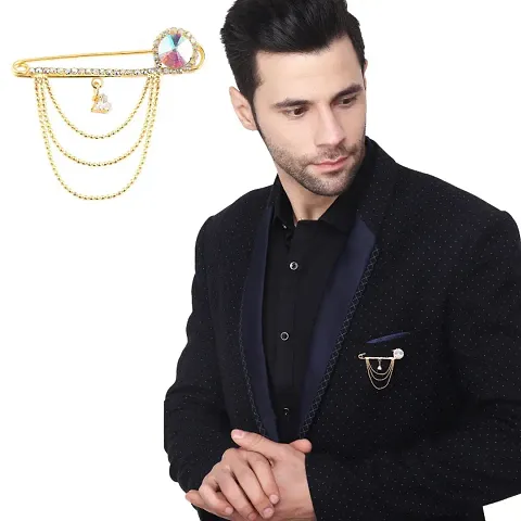 Plated Crystal Rhinestone Hanging Flower Chain Brooch Suit Sherwani Brooches For Men Boys