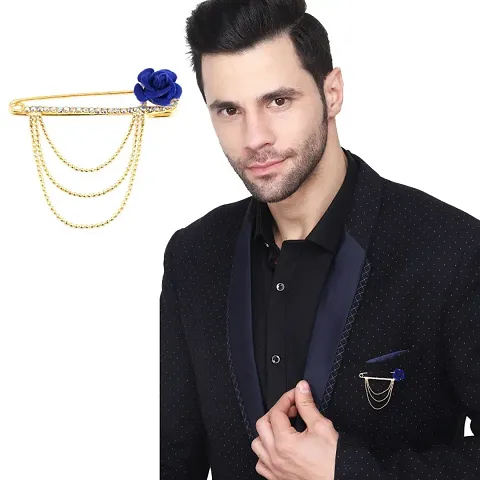 Plated Crystal Rhinestone Hanging Flower Beads Chain Brooch Sherwani Blazer For Men Boys