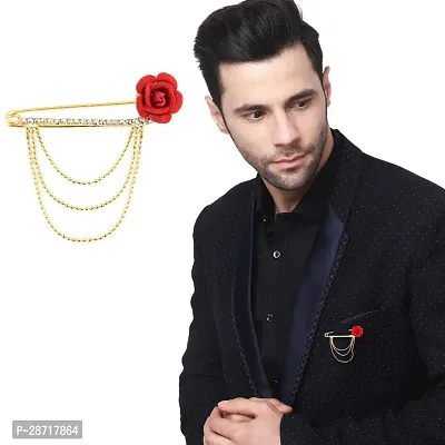 Gold Plated Rhinestone Hanging Flower Beads Chain Brooch Blazer Sherwani Kurta Brooches For Men Boys