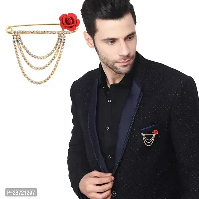 Gold Plated Crystal Rhinestone Hanging Flower Chain Brooch Sherwani Coat Brooches For Men Boys