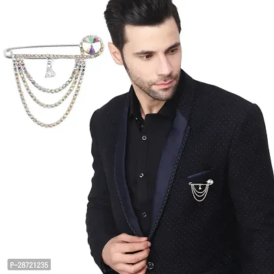 Silver Plated Crystal Rhinestone Hanging Flower Chain Brooch Suit Sherwani Brooches For Men Boys