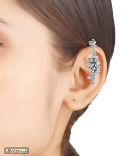 Traditional Silver Plated Peacock Shape Maharashtrian Press on Bugadi Upper Ear Clip on Earrings For Women  Girls.-thumb0
