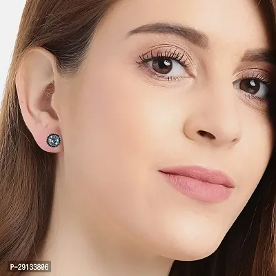 Trendy Silver Oxidised Monalisa White Stone Ear Earring for Women  Girls