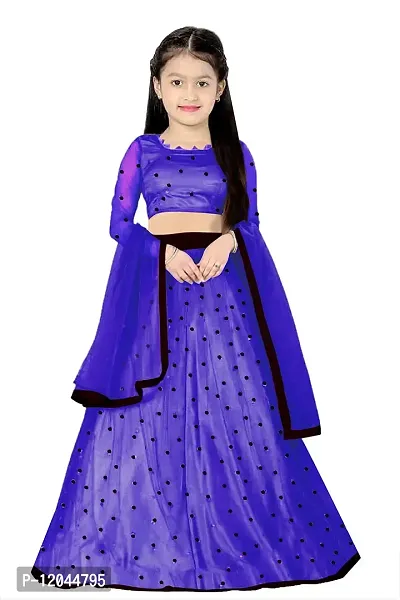 Fiyoza Fashion Girls Net Embroidered Work Lehenga Choli 8-13 Years (Lehenga Choli And Duppta Set) (11-12 Years, Royal Blue-Black)-thumb0