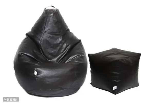 Super Leatherette Bean Bag Cover and Puffy Cover (Set of 2, Without Beans) XXXL - Brown, Black-thumb0