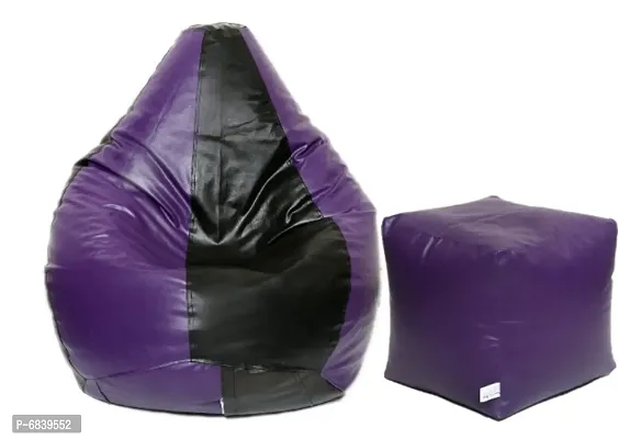 Super Leatherette Bean Bag Cover and Puffy Cover (Set of 2, Without Beans) XXXL - Purple, Black-thumb0