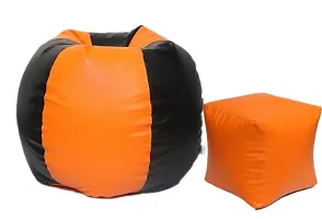 Super Leatherette Bean Bag Cover and Puffy Cover (Set of 2, Without Beans) XXXL - Orange, Black-thumb2