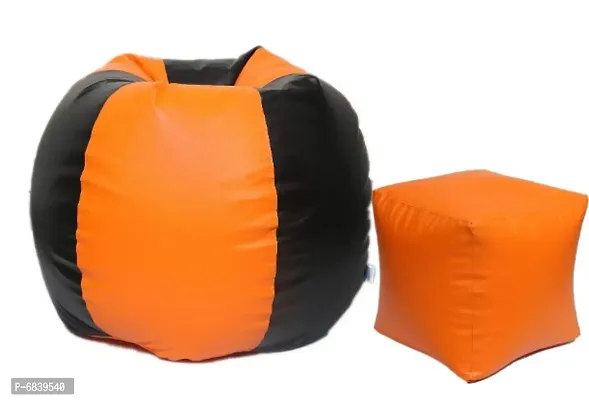Super Leatherette Bean Bag Cover and Puffy Cover (Set of 2, Without Beans) XXXL - Orange, Black-thumb3