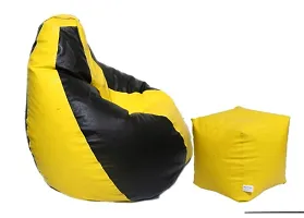 Super Leatherette Bean Bag Cover and Puffy Cover (Set of 2, Without Beans) XXXL - Yellow, Black-thumb2