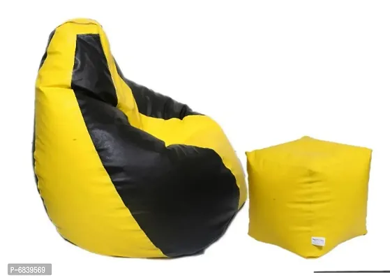 Super Leatherette Bean Bag Cover and Puffy Cover (Set of 2, Without Beans) XXXL - Yellow, Black-thumb3