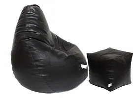 Super Leatherette Bean Bag Cover and Puffy Cover (Set of 2, Without Beans) XXXL - Brown, Black-thumb2