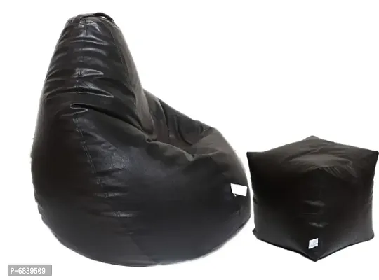 Super Leatherette Bean Bag Cover and Puffy Cover (Set of 2, Without Beans) XXXL - Brown, Black-thumb3