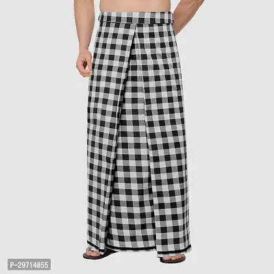 Cotton Black White Lungi Pack of 1-thumb0