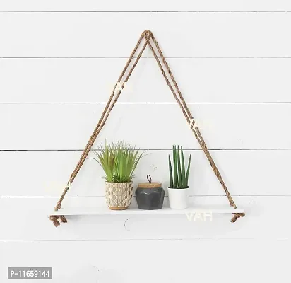 VAH- Kya Bat Hai !! Wooden Polished Finish Hanging Shelf with Swing Rope for Home Decor (White)