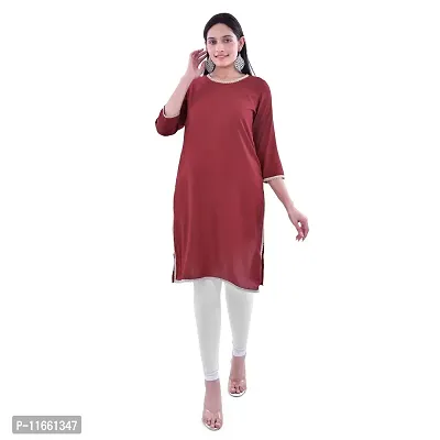 VAH- Kya Bat Hai !! Round Neck Rayon Solid Maroon Colour Straight Kurta for Women & Girls (Only Kurta)-thumb0