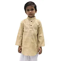 VAH- Kya Bat Hai !! Ethnic Wear Cream Cotton Blend Full Sleeves Plain Kurta Set For Kids-thumb1