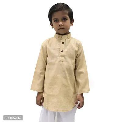 VAH- Kya Bat Hai !! Ethnic Wear Cream Cotton Blend Full Sleeves Plain Kurta Set For Kids-thumb2