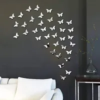 VAH Butterfly Silver - 3D Acrylic Mirror Decorative Mirror Wall Sticker (Pack Of 40)-thumb2