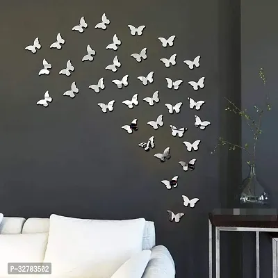 VAH Butterfly Silver - 3D Acrylic Mirror Decorative Mirror Wall Sticker (Pack Of 40)-thumb3