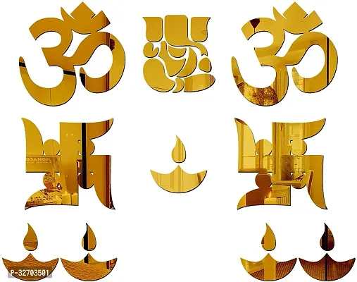 VAH Ganesha with Om Swastika Diyas Mirror Sticker (Golden) Pack of 10-thumb0