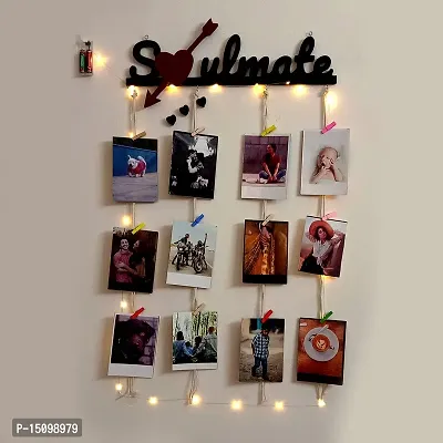 VAH- Kya Bat Hai !! Soulmate Black Wooden Photo Frame with LED Light - Display Picture Collage Organizer with Clips-thumb5