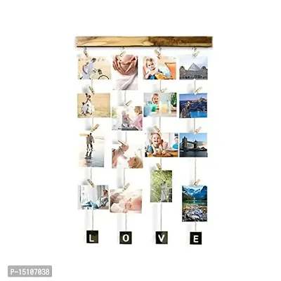 Vah Wood Hanging Photo Display Picture Frame Collage with Clips - Love (Brown)-thumb0