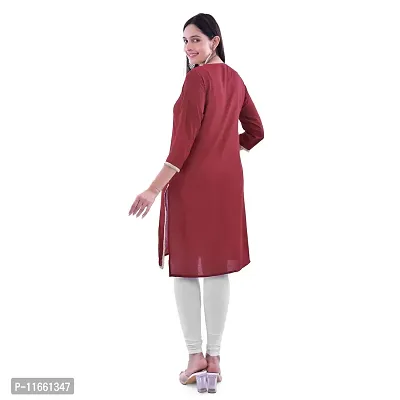 VAH- Kya Bat Hai !! Round Neck Rayon Solid Maroon Colour Straight Kurta for Women & Girls (Only Kurta)-thumb3