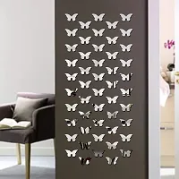 VAH Butterfly Silver - 3D Acrylic Mirror Decorative Mirror Wall Sticker (Pack Of 40)-thumb4